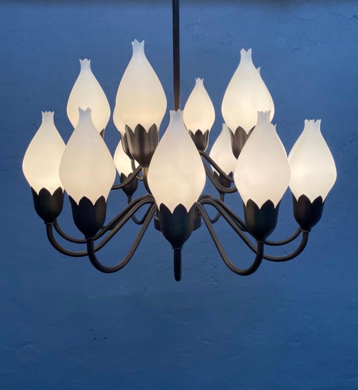 Mid-Century 18-Arm Tulip Pendant Chandelier by Fog & Mørup, Denmark