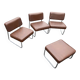 Set of 3 vintage 70s armchairs + pouffe – Brown faux leather