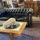 Vintage 1980 black leather Chesterfield sofa
