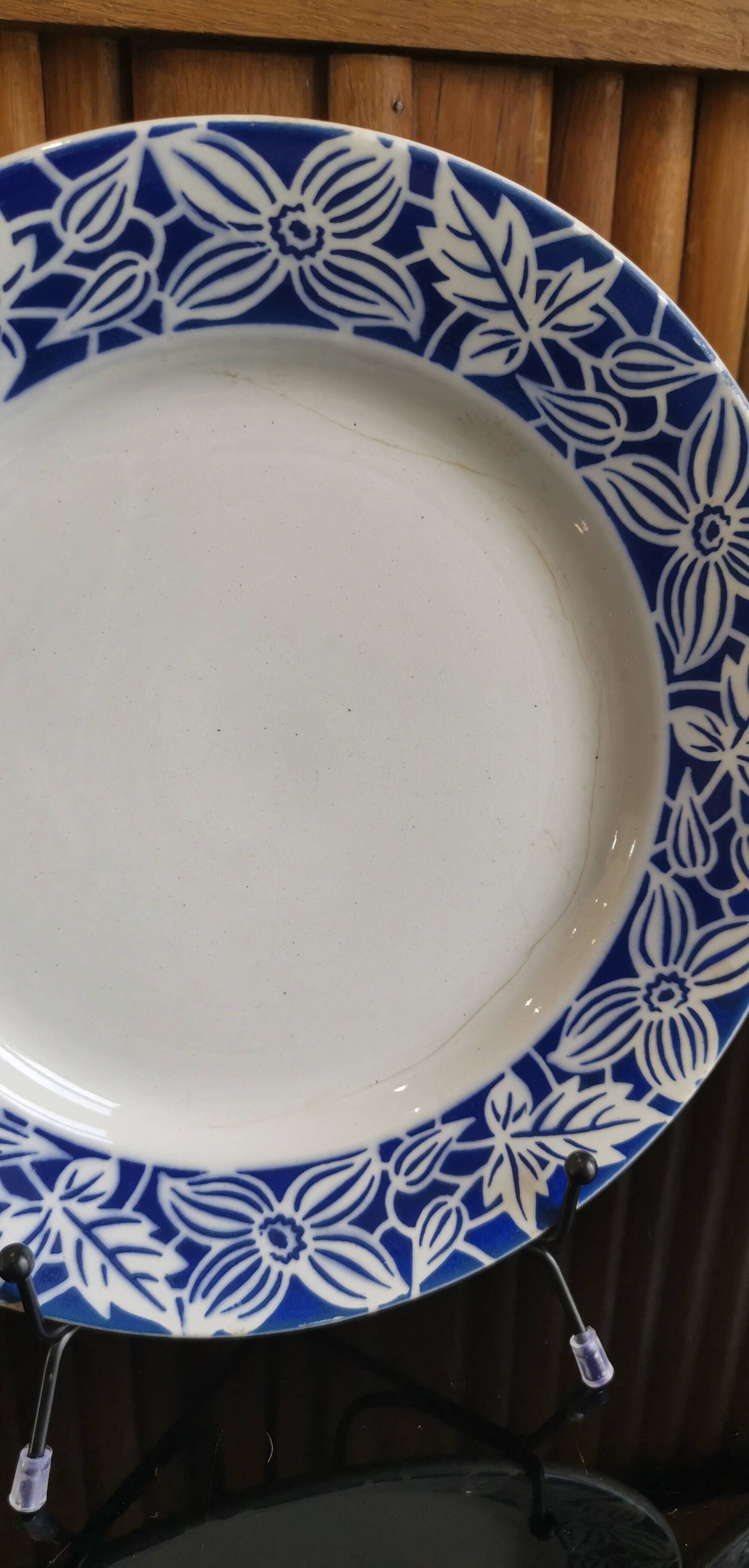 4 white earthenware dinner plates by k&g Lunéville blue blida model