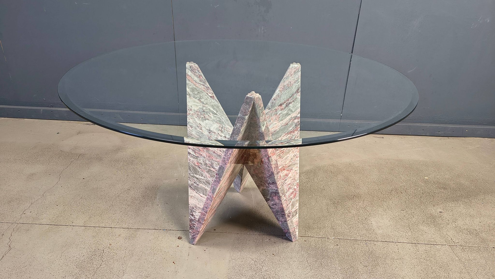 Architectural marble and glass dining table, 1970s