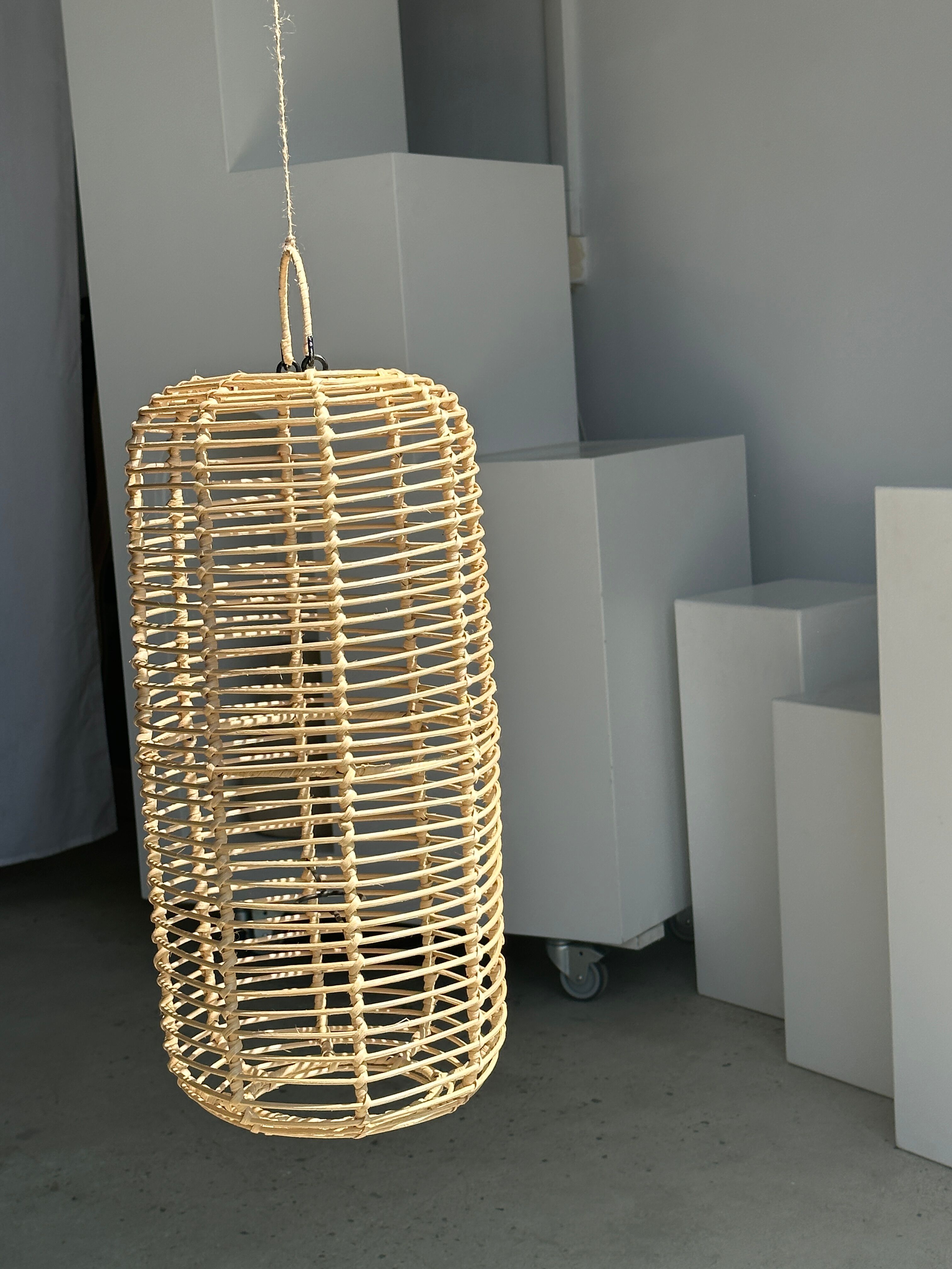 Large lantern-shaped rattan pendant lamp H50 D24