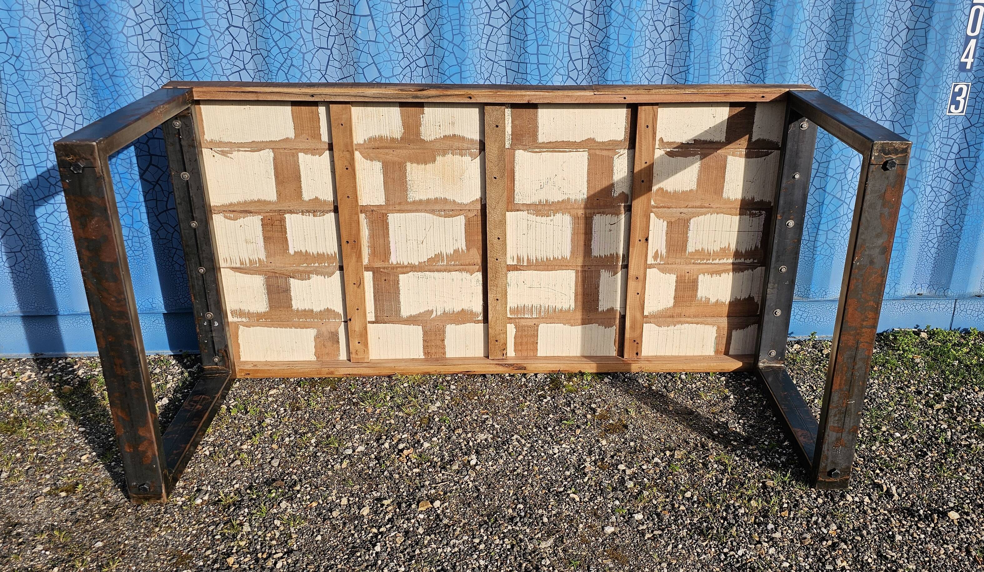Industrial teak and metal table