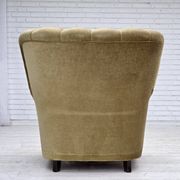 1960s, Danish armchair, green furniture velour, oak wood.