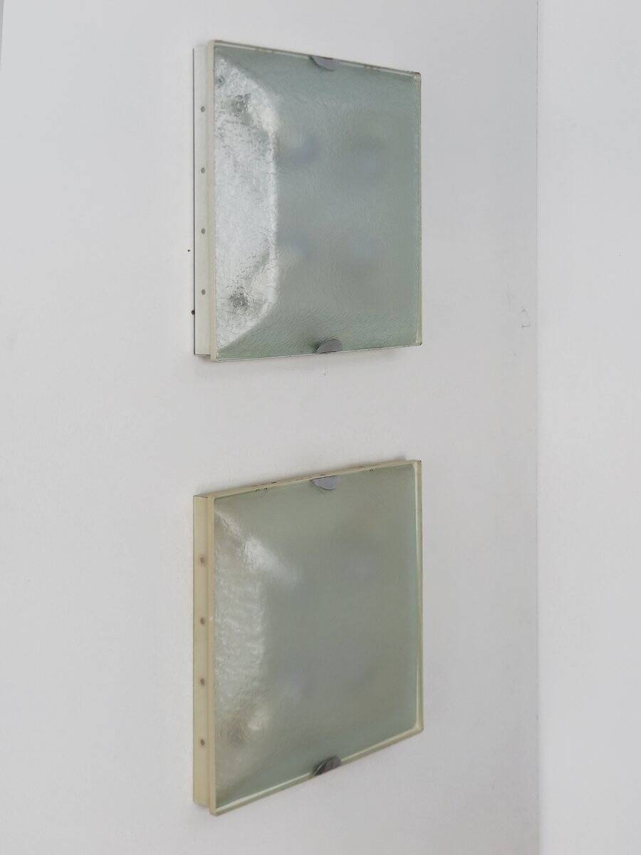 Vintage Italian Metal and Glass Sconces from Fontana Arte, 1960s, Set of 2