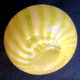 Art Deco glass vase, very small, ball shape with yellow and opalescent stripes