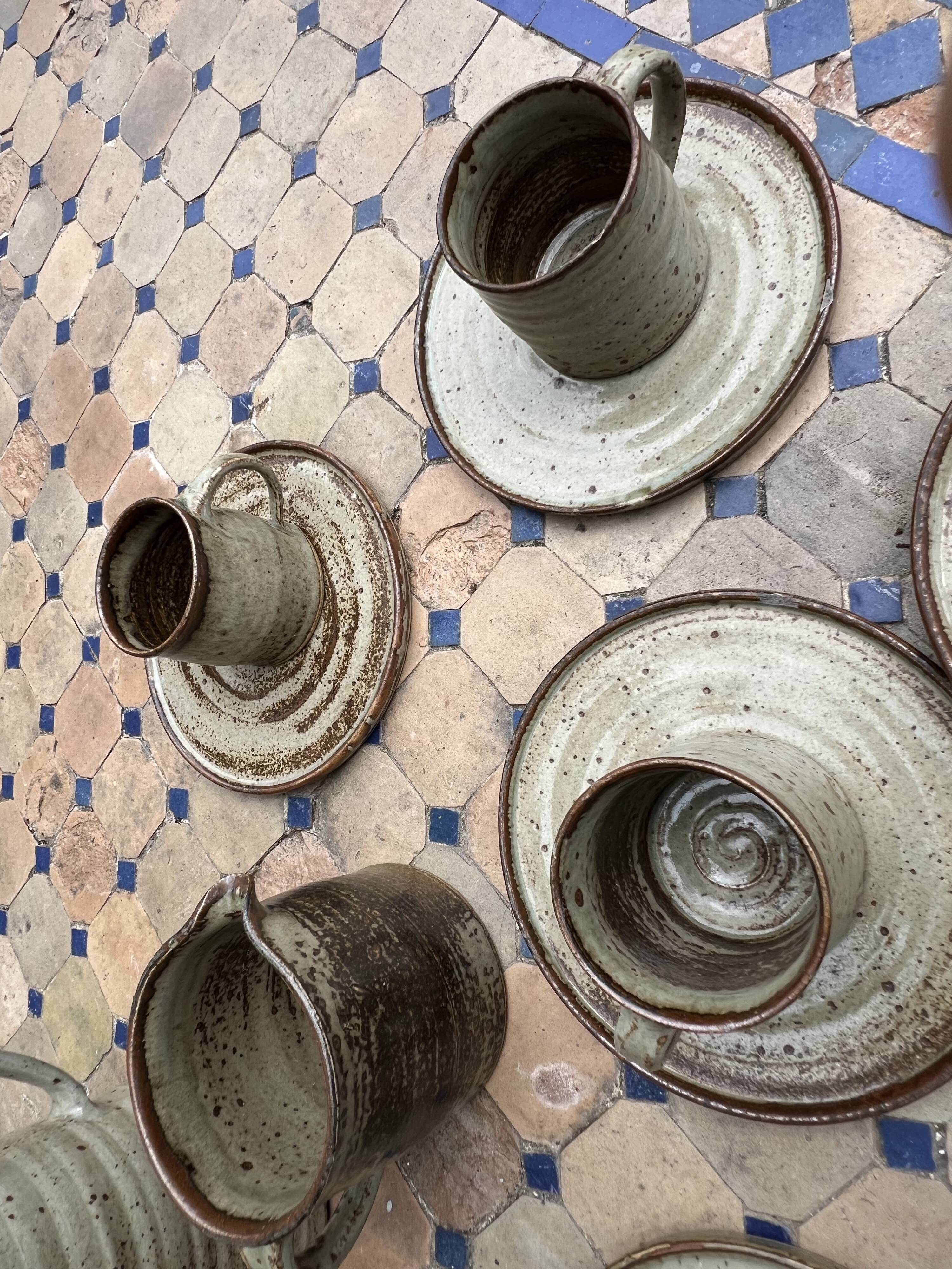 Vintage coffee and tea set in glazed stoneware from Puis potters - 15 pieces