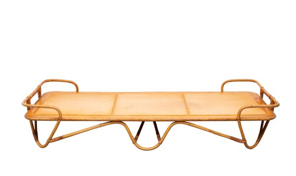 Lit daybed Rohé en rotin Noordwolde années 1950 Hollande