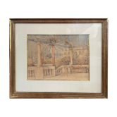 Peinture ancienne aquarelle sud de la France février 48
