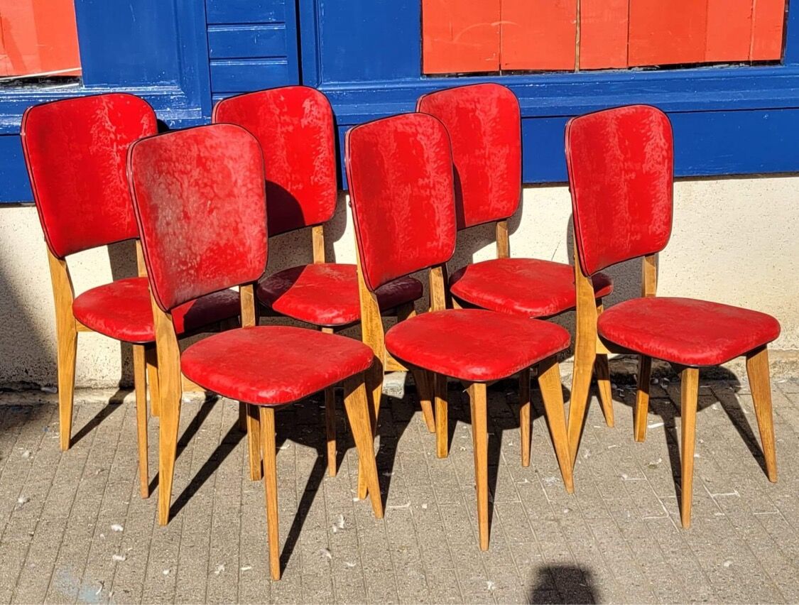 6 chaises vintage 1960 en bois et skaï
