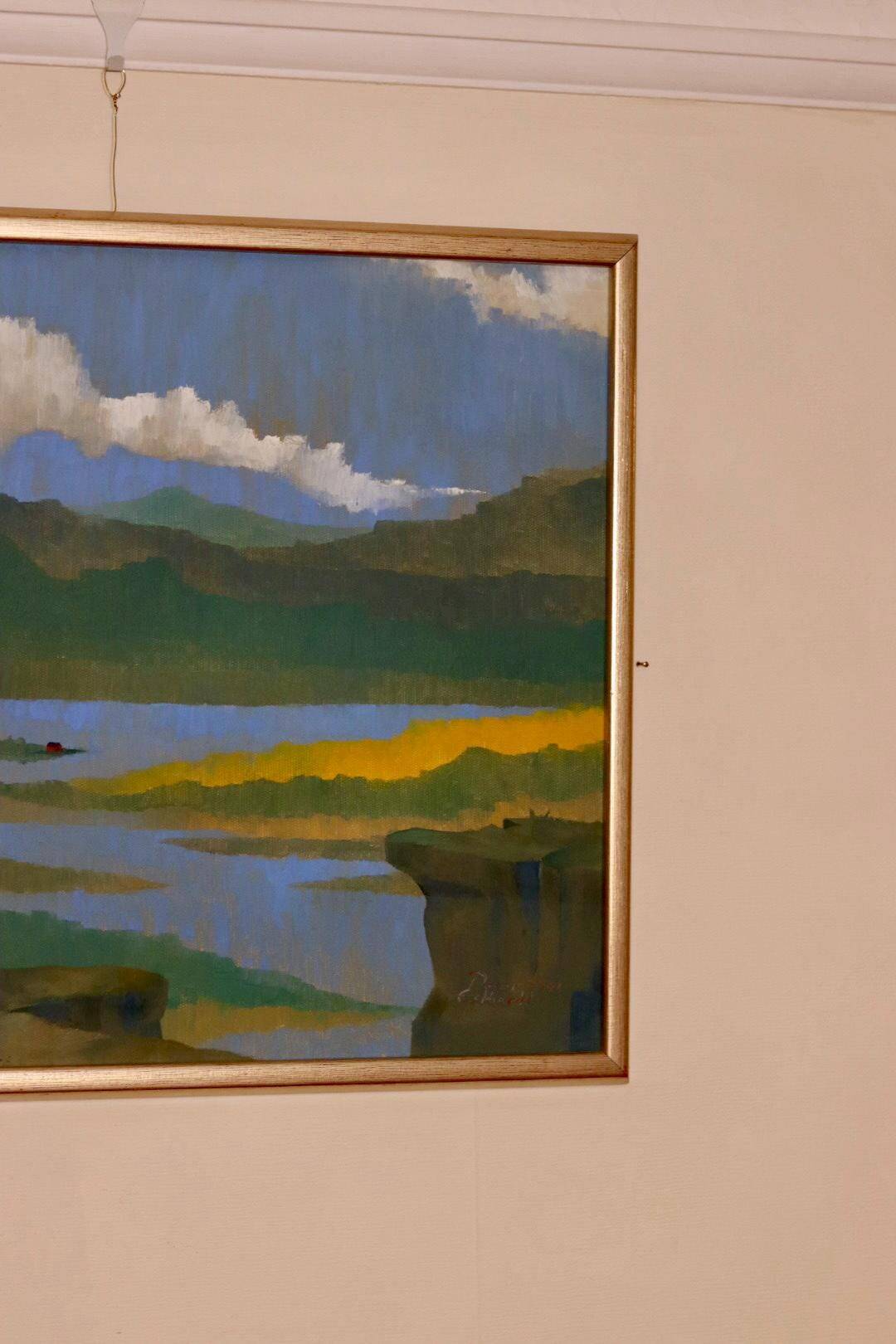 Original Swedish Mid Century Oil on Canvas "Katrineholm"- Vintage & Framed