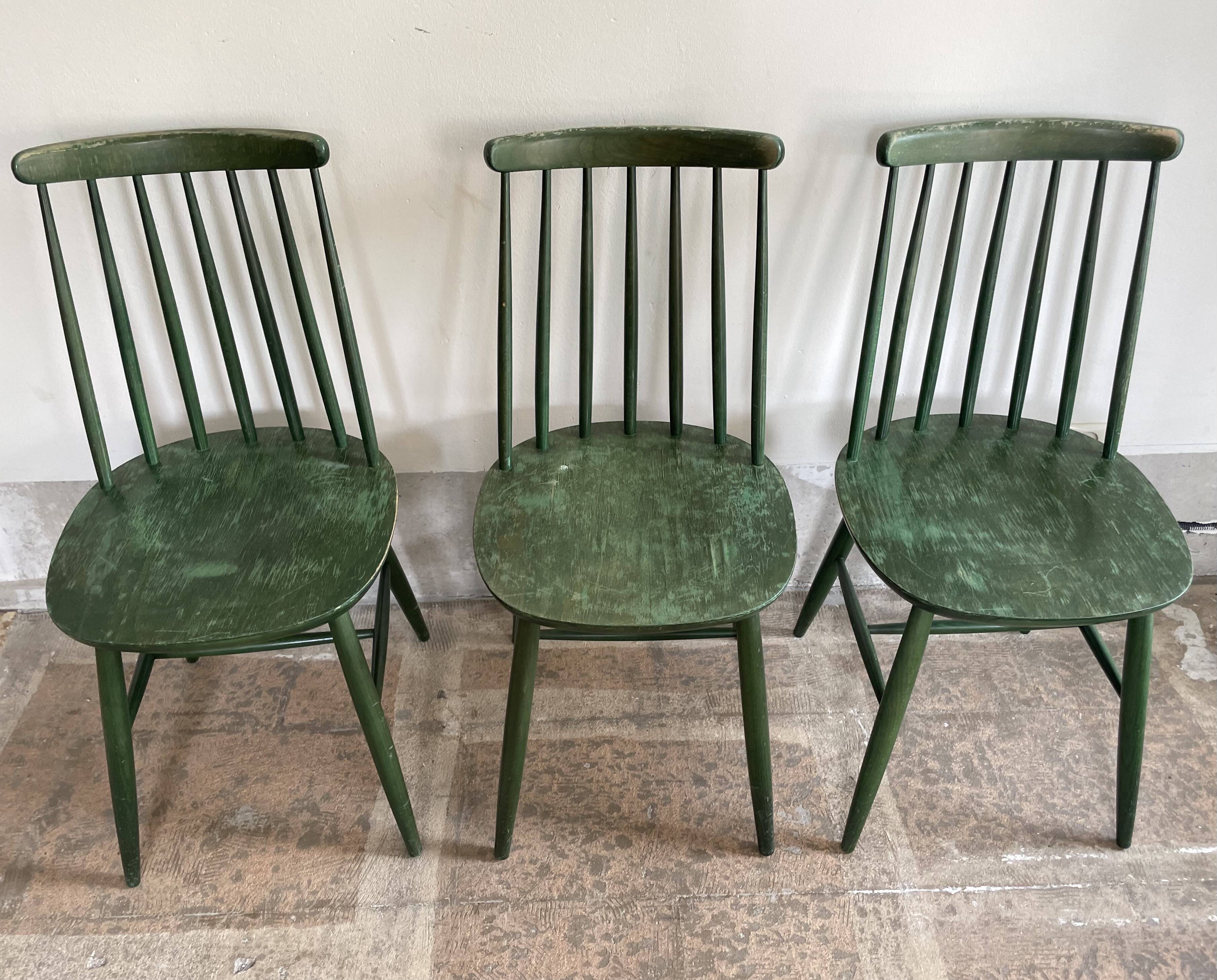 Cinq chaises Fanett vertes par Ilmari Tapiovaara pour Edsby-ken