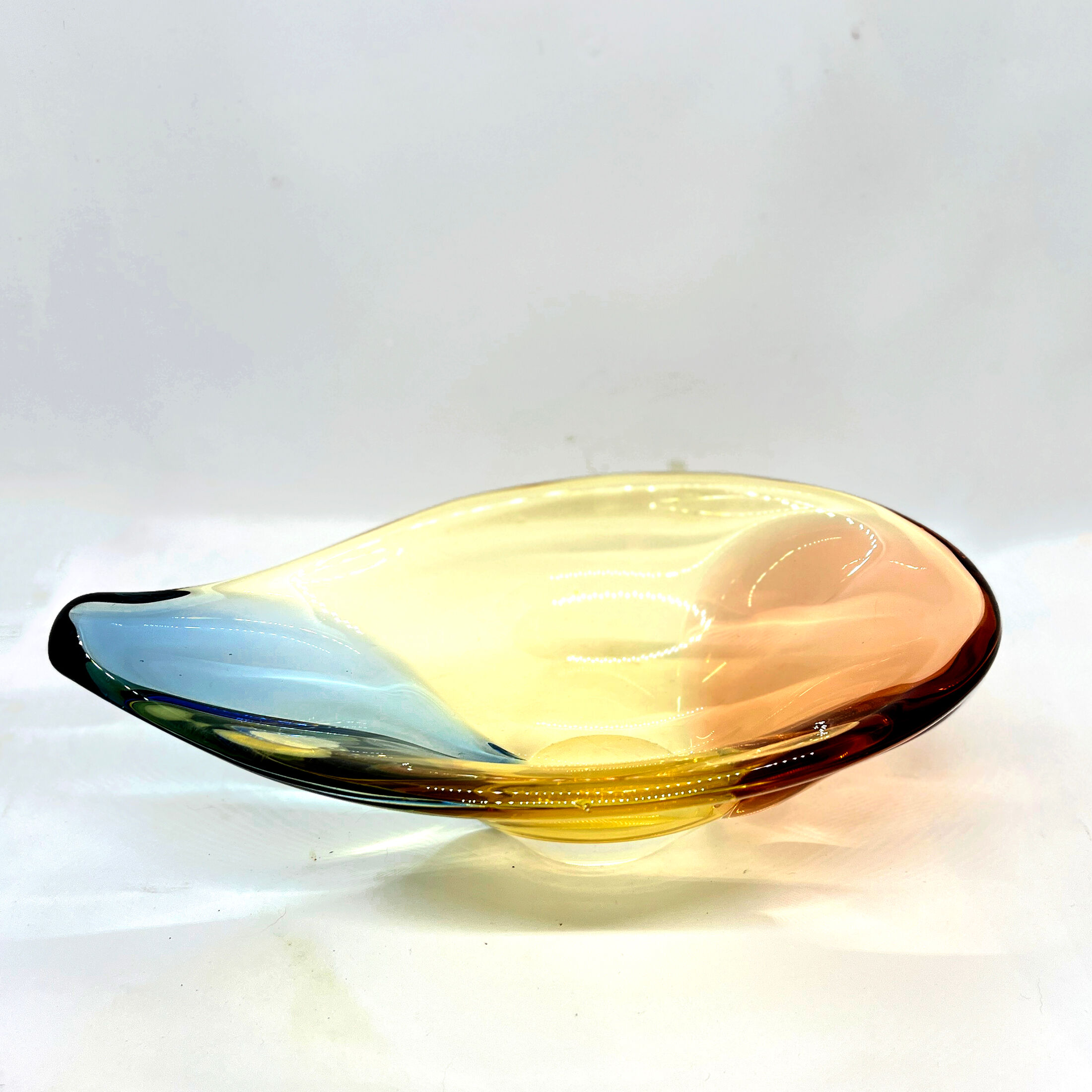 Organic modern glass platter designed by H. Machovska Mstišov Moser Karlovarske Sklo Cechoslovakia