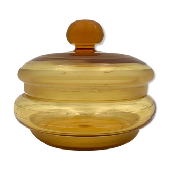 Old candy, covered box, glass and amber yellow glass paste, Czechoslovakia - 20th