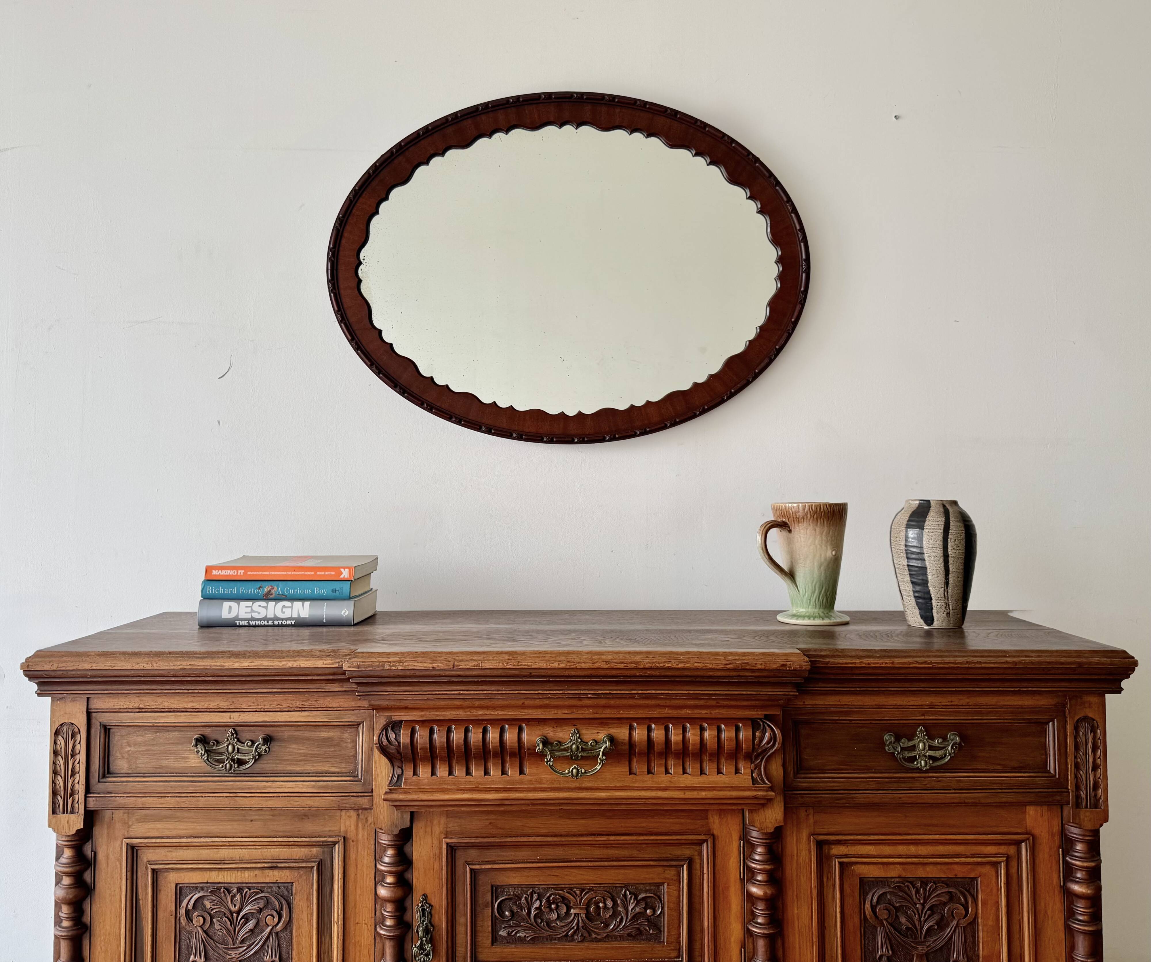 Antique Oval Mahogany Wall Mirror