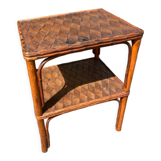 Vintage 1960 rattan and chestnut side table