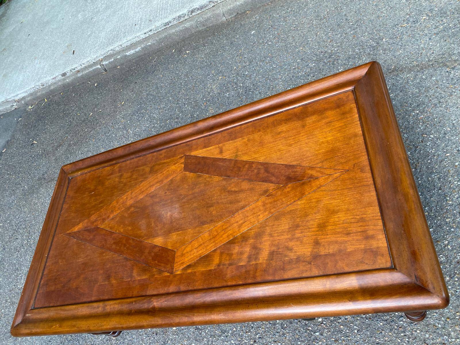 Solid cherry coffee table with 3 drawers in Louis Philippe style, 1980.