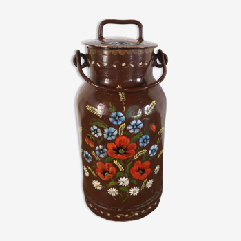 Hand-painted metal milk jar