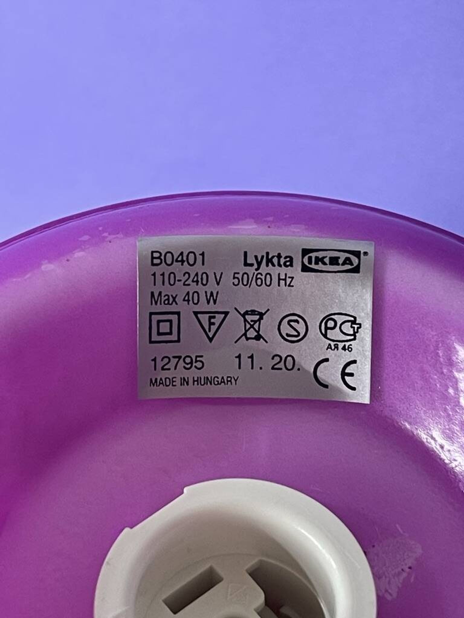Lampe de table LYKTA violette Vintage IKEA – faite à la main – élégance cla