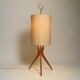 Mid Century Modern tripod walnut wood floor lamp with large fabric shade