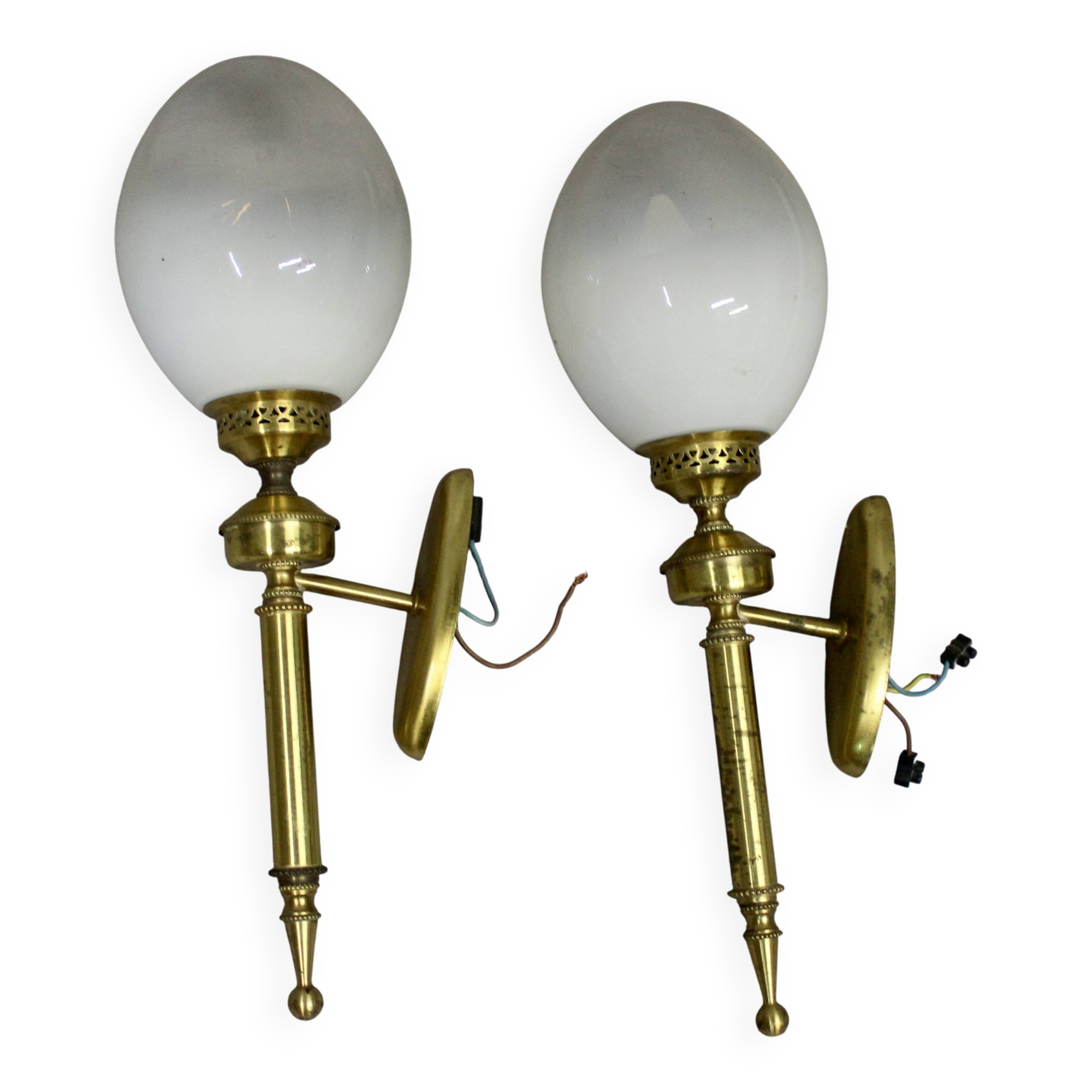Pair of brass torchiere-style wall lights