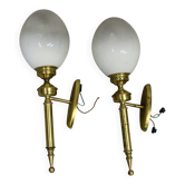 Pair of brass torchiere-style wall lights