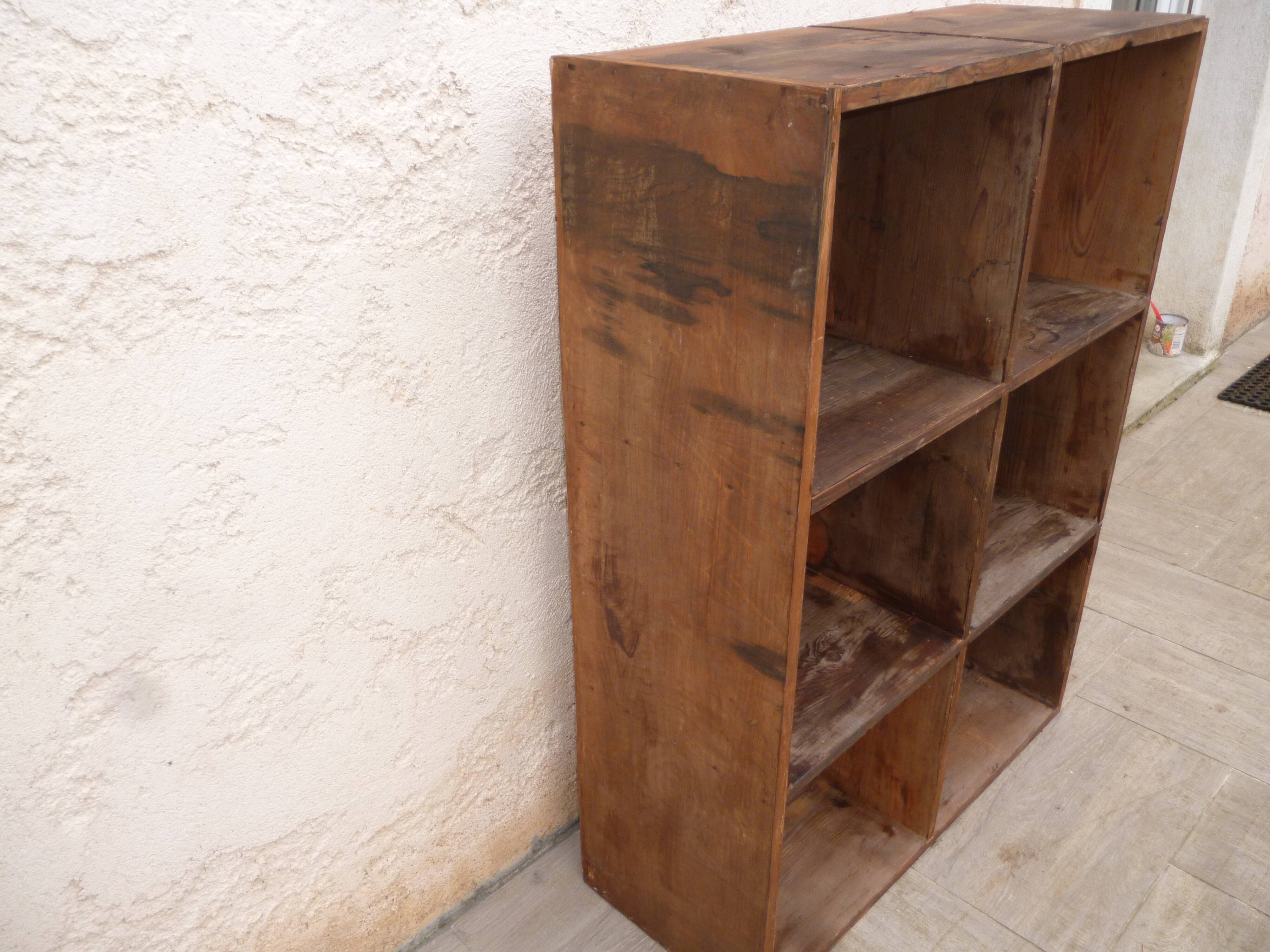 Shelves with vintage wooden lockers