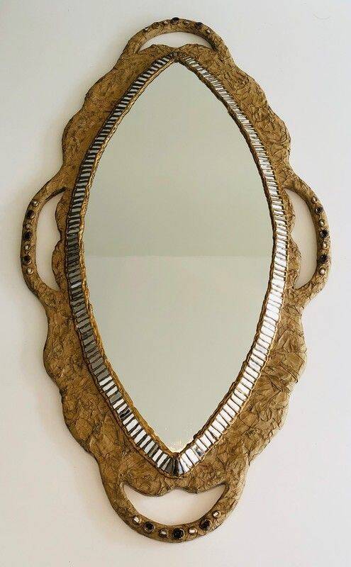 Large papier-mâché mirror, inlays and mirror marquetry.
