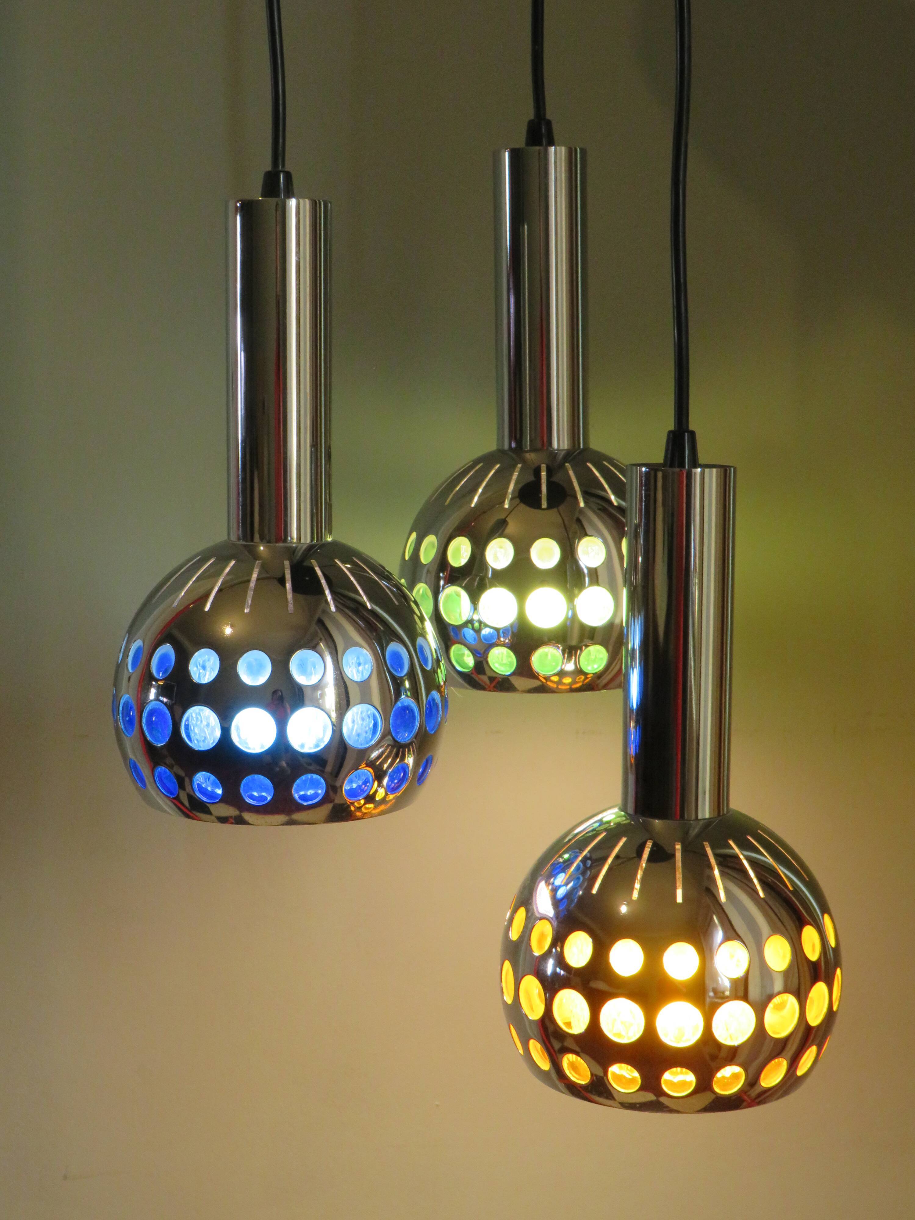 Mid Century Cascade suspension with 3 light points, Massive Belgium 1960