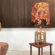 Large sculptural ceramic table lamp with textile batik lampshade, 1960s
