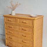Vintage rattan chest of drawers from the 1970s.