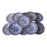 Lot de 10 assiettes anglaises à décor romantique bleu