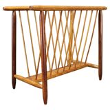 1960s uluv solid beech magazine stand, czechoslovakia