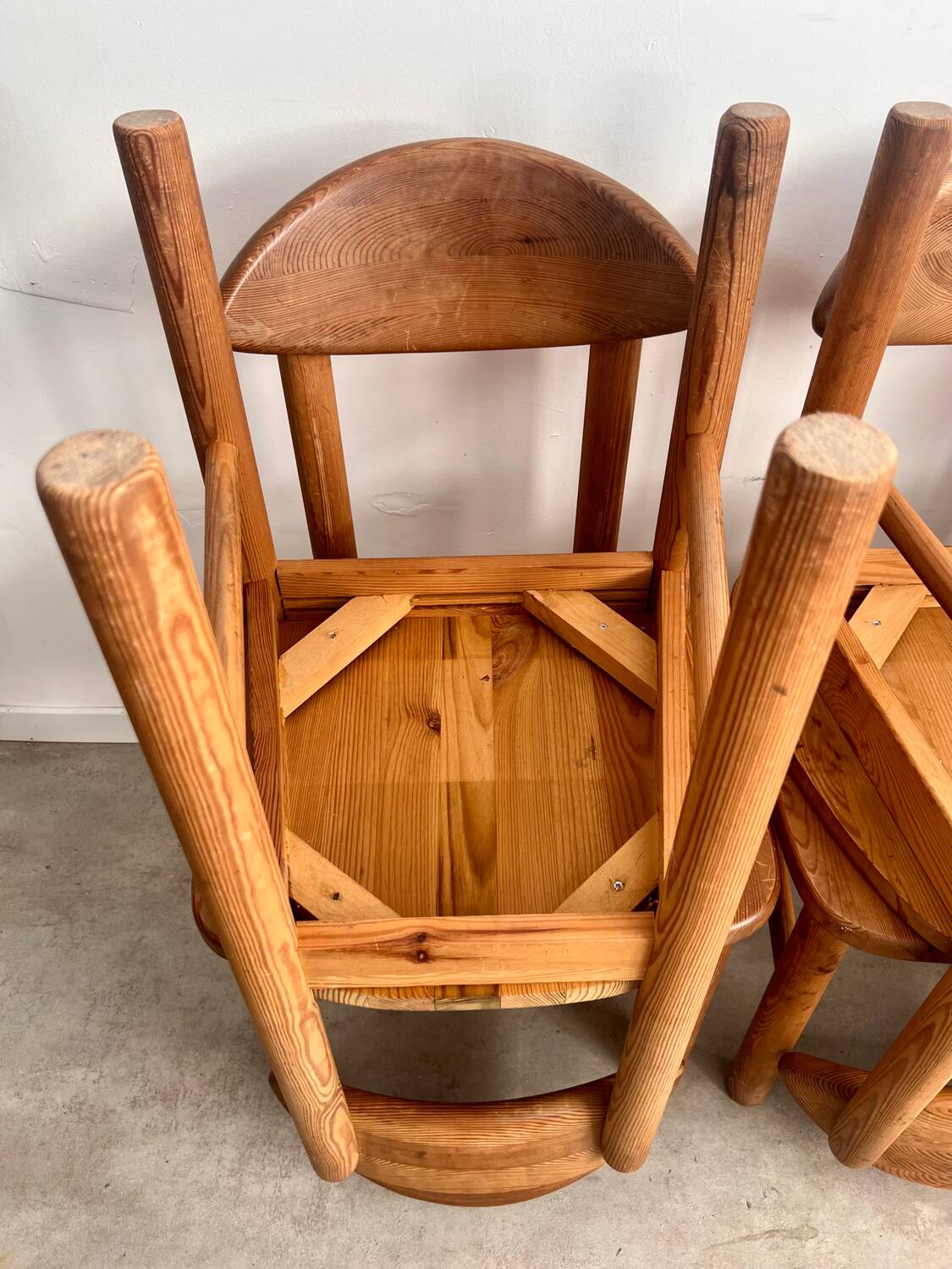 Lot de 6 chaises en pin massif design scandinave Reiner Daumiller vintage années 70