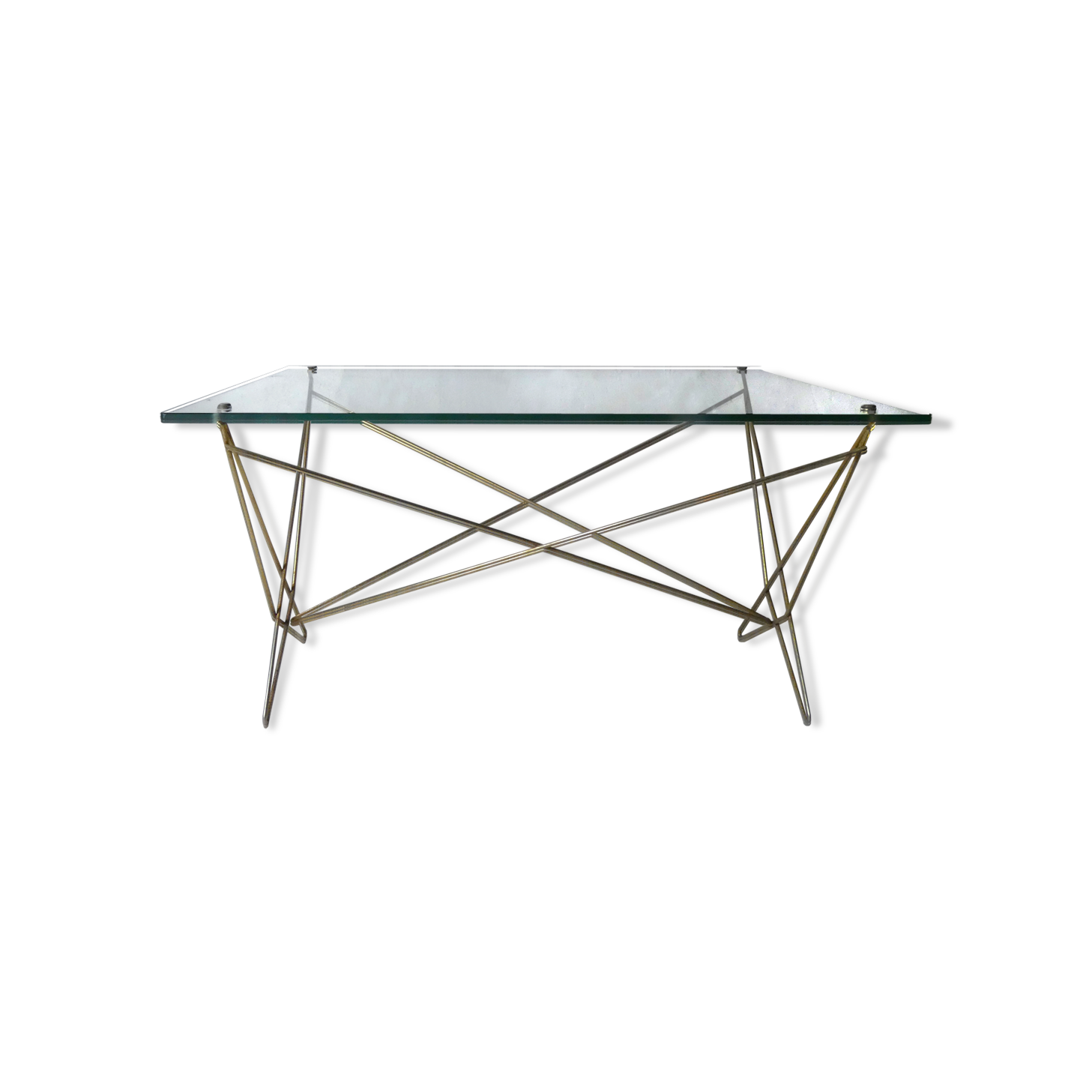 Gold metal coffee table glass tray 50s