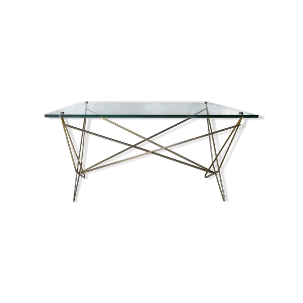 Table basse métal doré plateau verre années 50 — Beyit