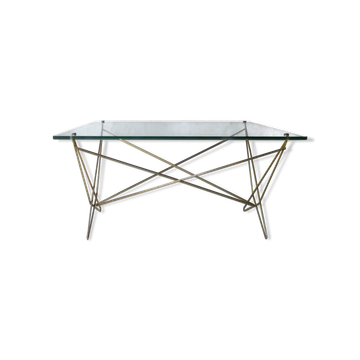 Gold metal coffee table glass tray 50s