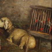Modern painting signed Cesare Laurenti "The Little Girl and the Sheep"