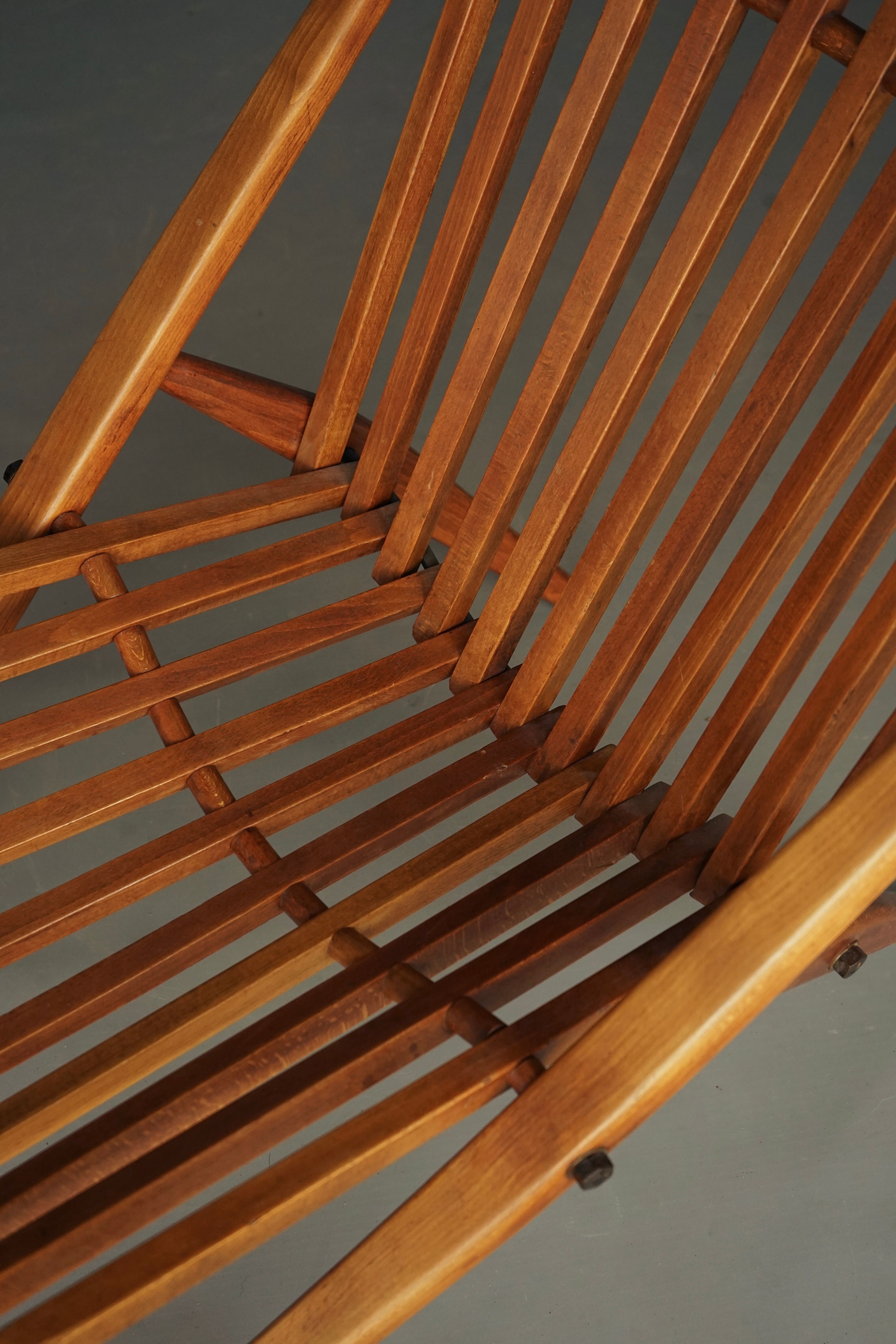 Vintage Dutch Slatted Lounge Chair in Beech, 1950s