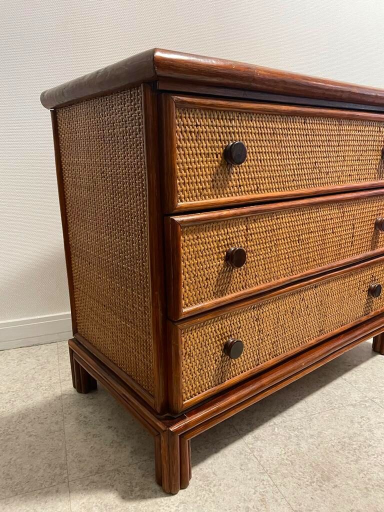 Vintage rattan chest of drawers, bamboo and wood