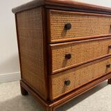 Vintage rattan chest of drawers, bamboo and wood
