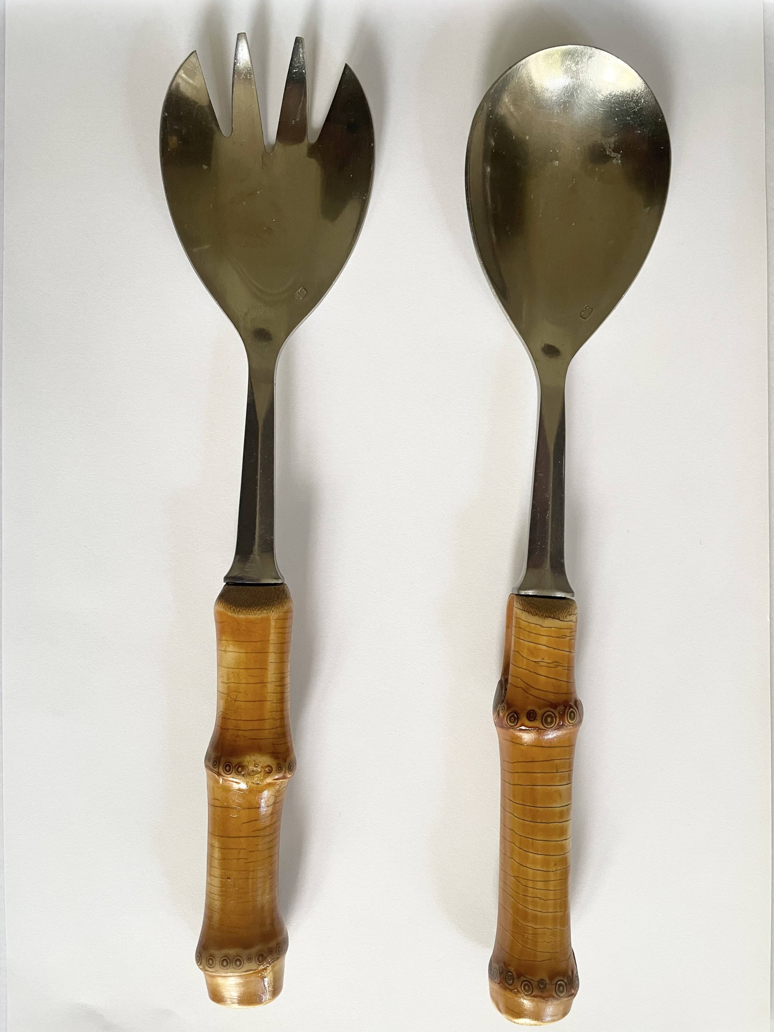 Salad servers with bamboo handles