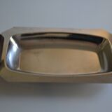 Art Deco serving dish in chrome metal with ebony handles.