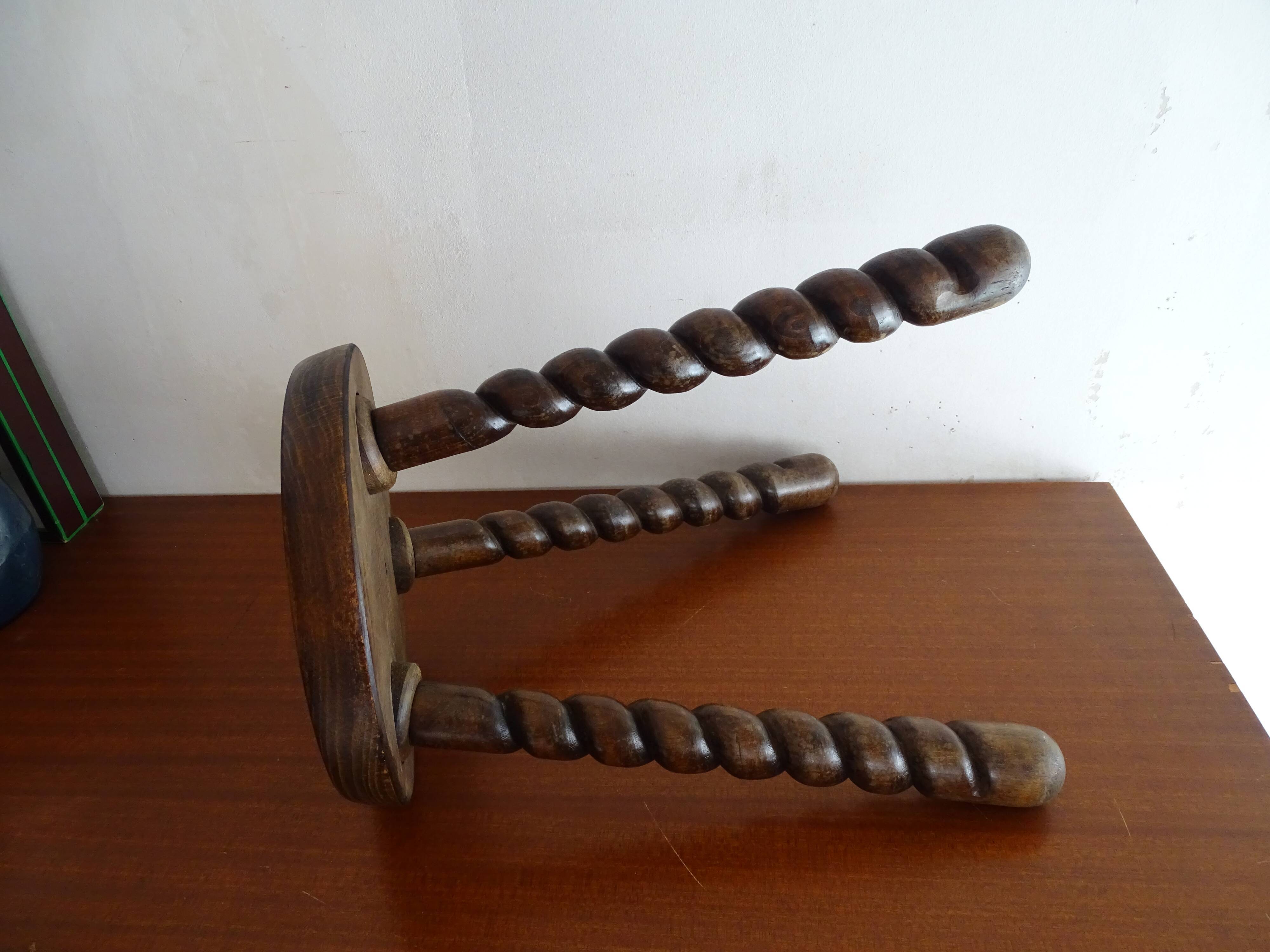 Vintage turned wood tripod stool
