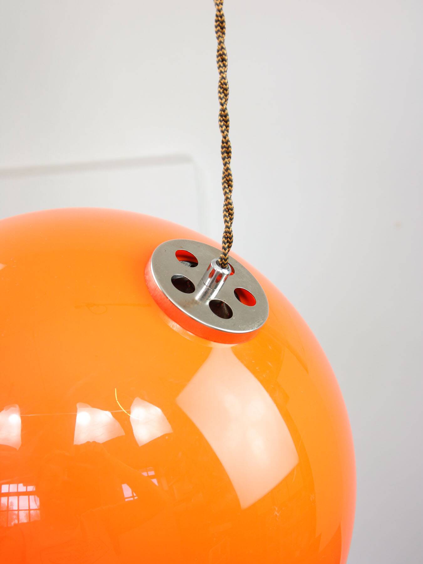 Italian Space Age Pendant in Chrome and Orange Plexiglass, 1970s
