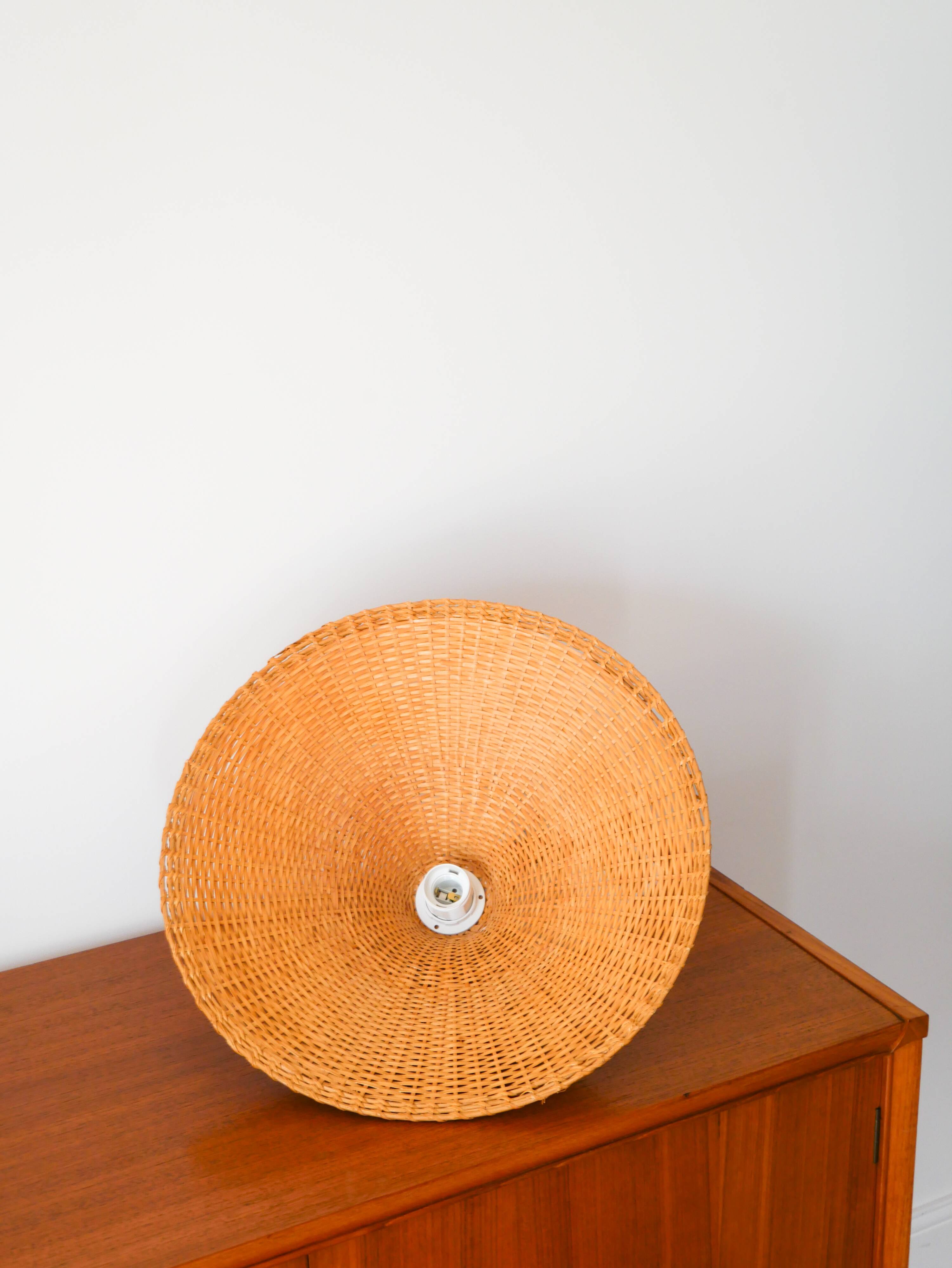 Rattan / beige woven wicker pendant light, 1970