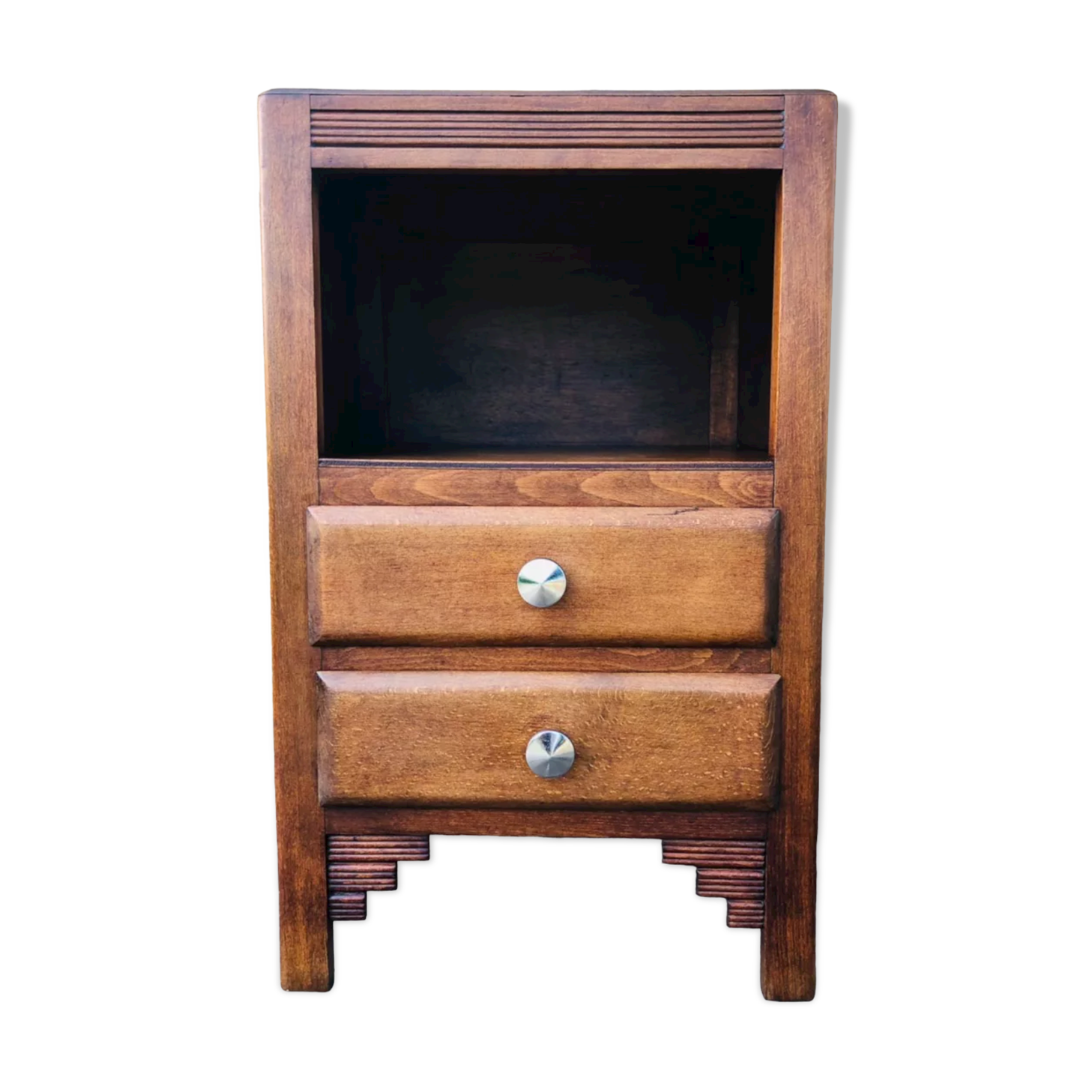 Art Deco bedside, 2 drawers in walnut Circa 40 /50