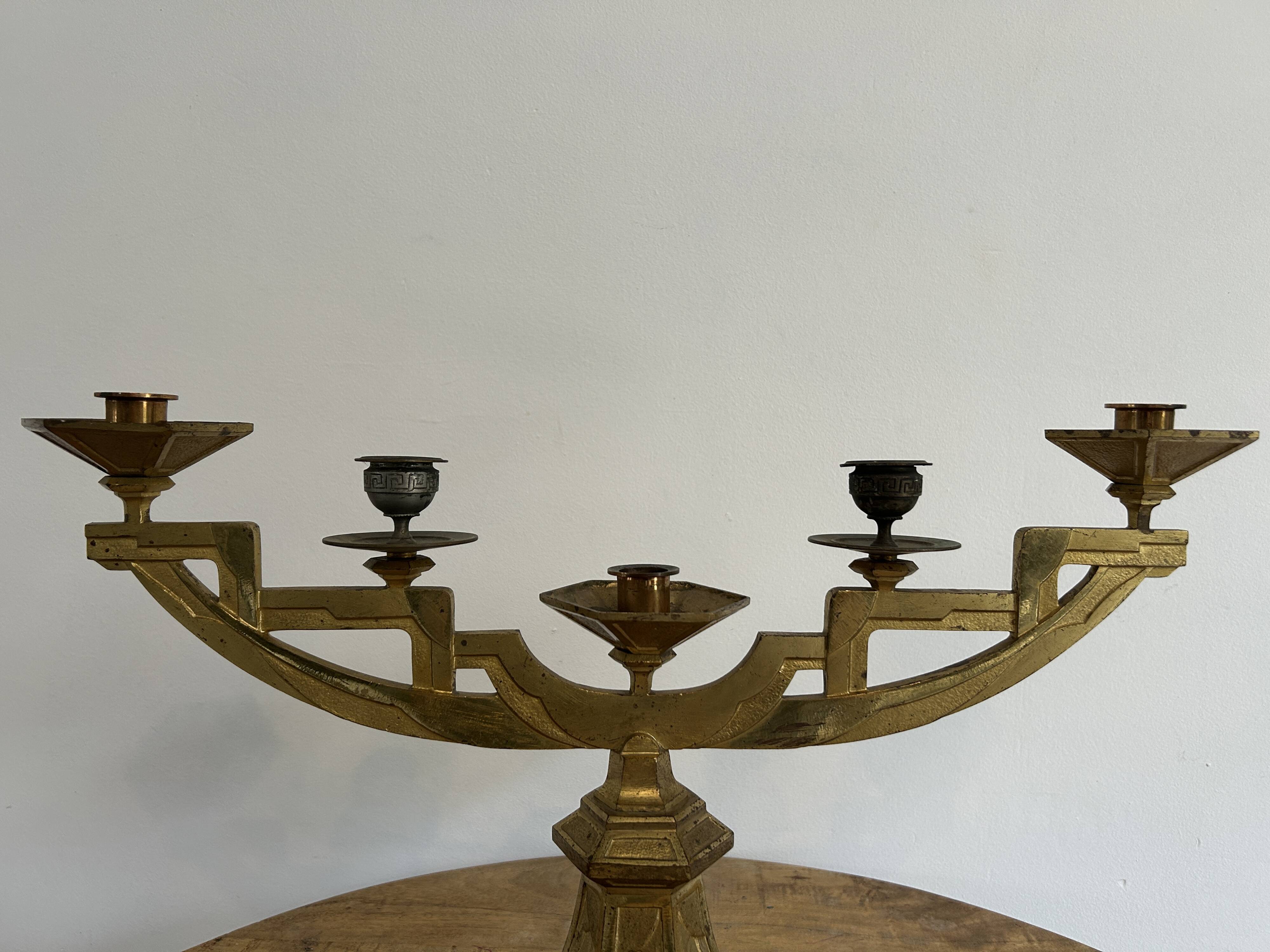 Paire de candélabres en bronze doré d'époque ART DECO