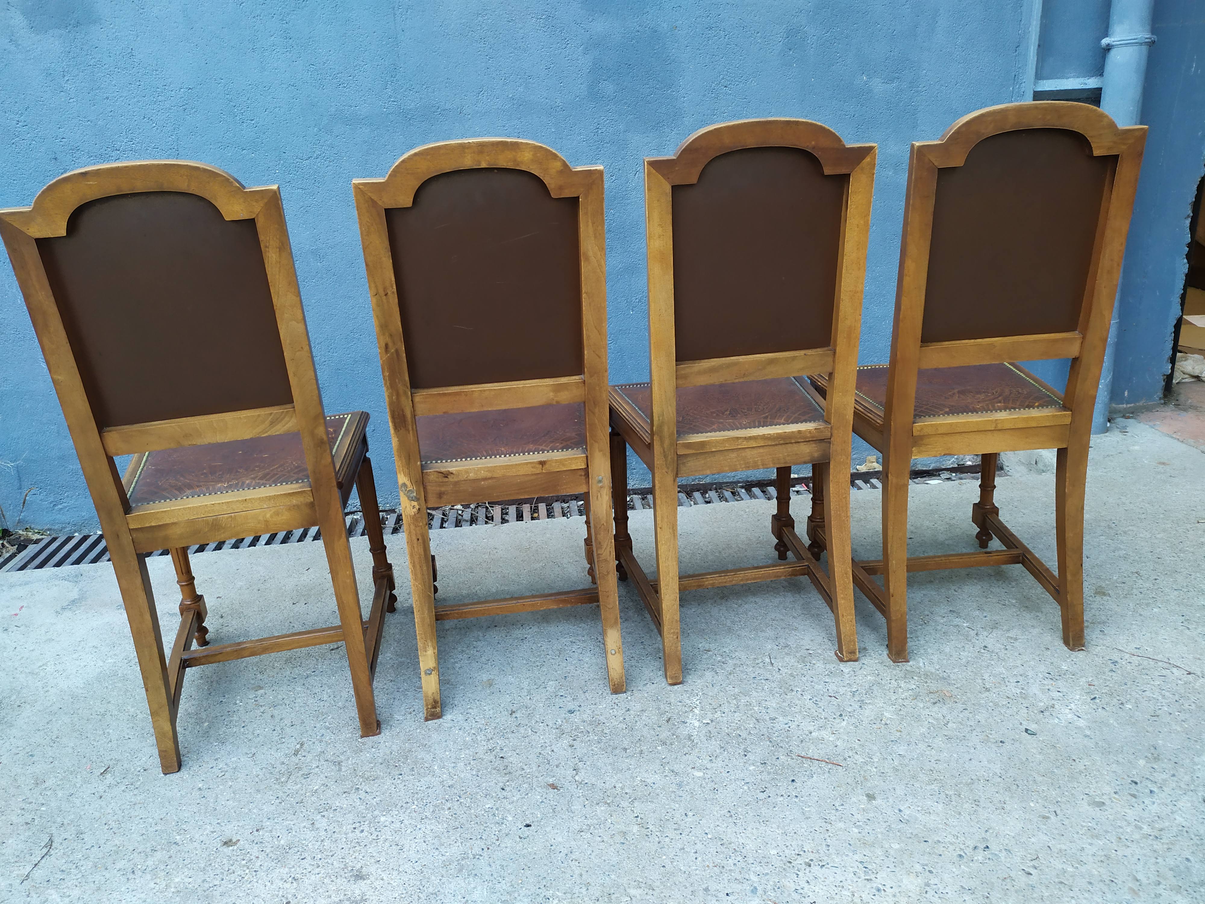 4 Louis XVI leather chairs