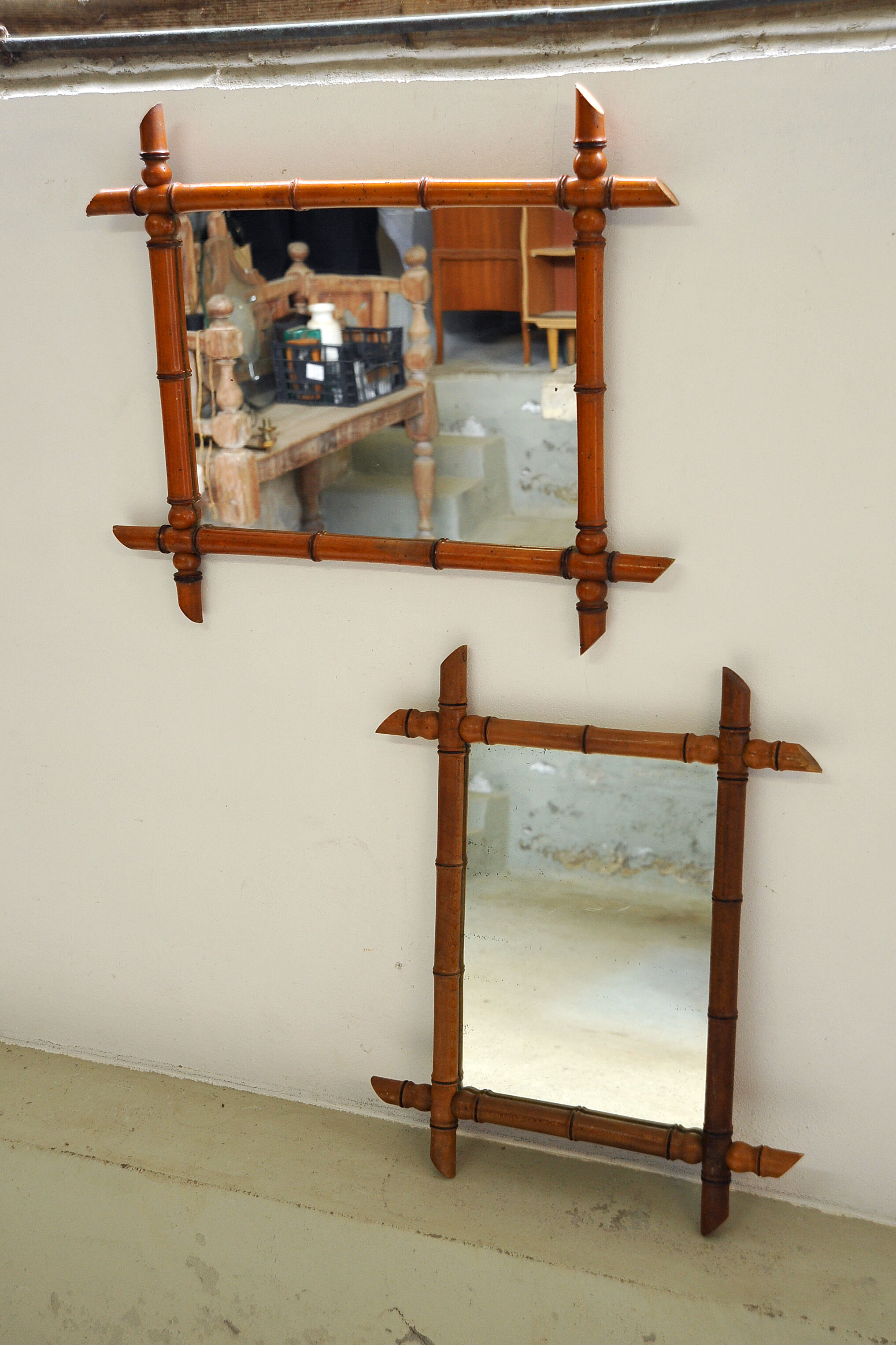 Pair of mirrors called carved wooden bamboo, France, circa 1930